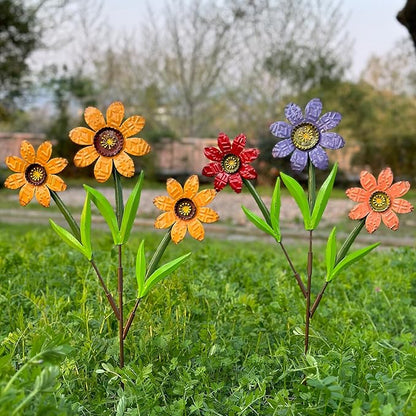 HUTHDAK Metal Flowers for Outside,2 Pack Large Colorful Decorative Garden Stakes Yard Art,Spring Garden Decor for Lawn, Pathway & Garden(21.9 * 12IN)