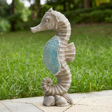 Glitzhome MGO Marine Faux Granite and Mosaic Sea Horse Statue Indoor and Outdoor Decoration, 21 "H