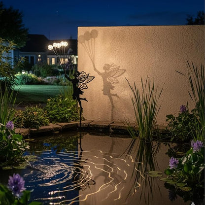 Solar Fairy Garden Stake - 5 Glowing Glass Crackle Orbs Metal Silhouette - Waterproof Outdoor Decorative Lights for Pathway, Yard, Patio - Unique Gardening Gifts for Women/Mom(Fairy)