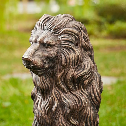 Glitzhome Guardian Sitting Lion Statue Regal Indoor and Outdoor Garden Sculpture for Home Entrance Porch and Yard, 27.75" H, Bronze