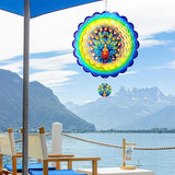 Peacock Hanging Wind Spinners,12 Inch 3D Garden Spinner Kinetic Art Garden Decorations，Stainless Steel Reflective Wind Spinners for Yard