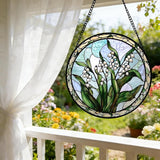 Stained Glass Window Hanging, White Green Lily of The Walley Flowers Sun Catcher for Door Home Decor Plants Suncatcher Christmas Mother's Day Birthday Gifts for Women Men Mom Nana 15 in