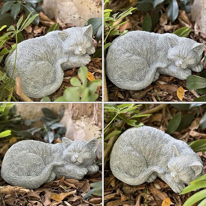 Cat Memorial Stone Garden Decor Outdoor Statue, Figurine Sculpture for Patio, Porch and Lawn, Sleeping Cat Decoration, Gifts for Mom