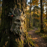 Tree Face Garden Statues Outdoor Decoration Clearance, Whimsical Old Man Tree Faces for Fence Hugger Sculpture, Wallmount Statue Fairy Art with Mushroom, Patio Home Hanging Decor, 6.9" x 2.8" x 9.8"