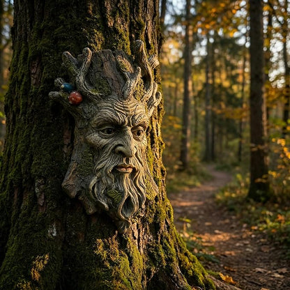 Tree Face Garden Statues Outdoor Decoration Clearance, Whimsical Old Man Tree Faces for Fence Hugger Sculpture, Wallmount Statue Fairy Art with Mushroom, Patio Home Hanging Decor, 6.9" x 2.8" x 9.8"