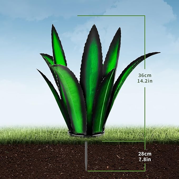 Metal Yard Art, Agave Plant Yard Decorations Outdoor Sculpture, Metal Flowers for Outside (Green)