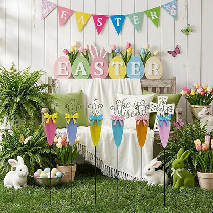 6 Packs Carrot Decorative Garden Stakes Easter Decorations,Cute Carrot Metal Yard Signs,Happy Easter Decorations Outdoor Yard for Spring Home Outside Lawn Front Porch Lawn Backyard Decor