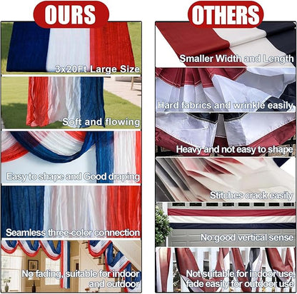 2 PCS 3 * 20ft Patriotic Bunting Banner 4th of July American Bunting Flag Red White and Blue Banner Outdoor Decoration for Independence Day Party Labor Day Veterans Day Memorial Day Porch Yard Door