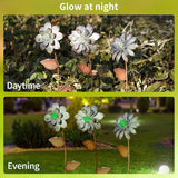 Garden Stakes Decorative, Metal Flowers for Outside, Glow in Dark Yard Lawn Ornaments Plant Pot Flower Bed Decor, Patio, Set of 3, Gold Flower