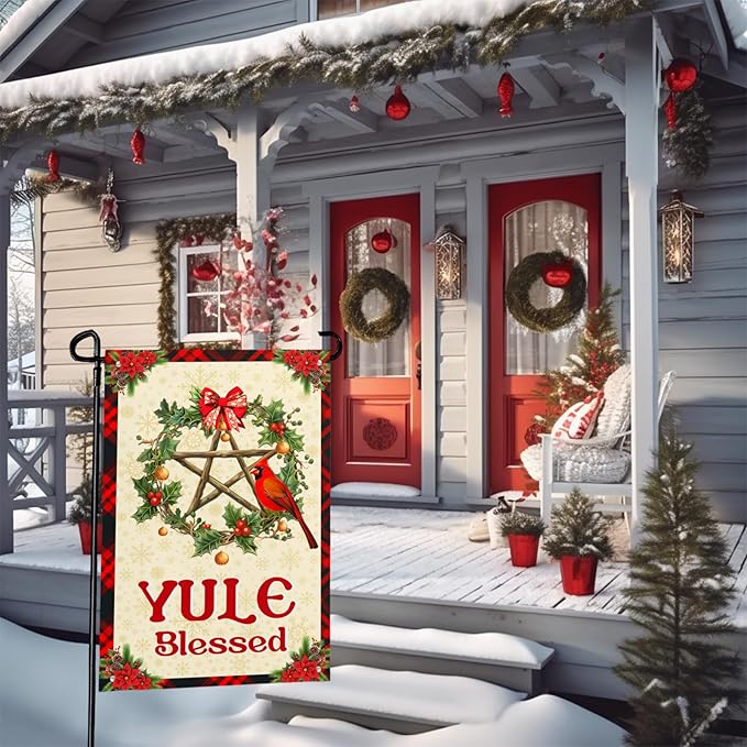 Yule Blessed Garden Flag 12 X 18 Inch Double Sided Pagan Winter Solstice Outdoor Decorations Welcome Flag Yule Christmas Yard Flag Sign for Outside Garden Yard Decor