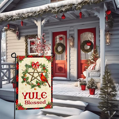 Yule Blessed Garden Flag 12 X 18 Inch Double Sided Pagan Winter Solstice Outdoor Decorations Welcome Flag Yule Christmas Yard Flag Sign for Outside Garden Yard Decor