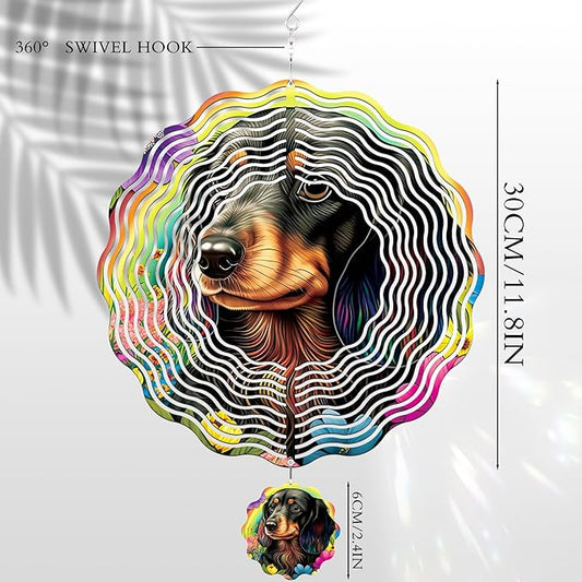 Hanging Wind Spinners Outdoor - Metal 3D Wind Spinner Stainless Steel Dachshund Decor for Patio Lawn Garden Indoor Balcony 12 Inch Kinetic Spinning Ornaments Birthday Gifts for Dog Lover