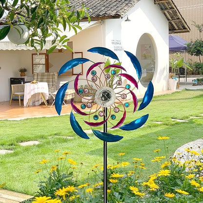 46" Wind Spinners for Yard and Garden with Solar LED Light, Metal Kinetic Wind Spinner Outdoor Decor, Wind Sculpture Yard Art Decorations for Patio, Lawn & Garden