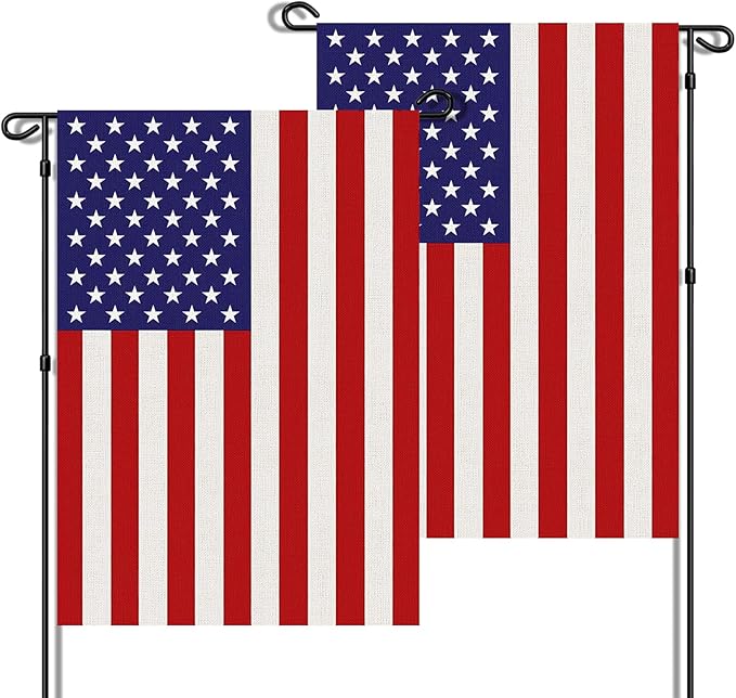 URSKYTOUS 2Pcs American Garden Flags Small American Flags Double Sided 12×18 Inch Weatherproof Patriotic USA Garden Flag Outside Thick Burlap Stars and Stripes Flag for Outdoor Yard Patio Lawn Decor