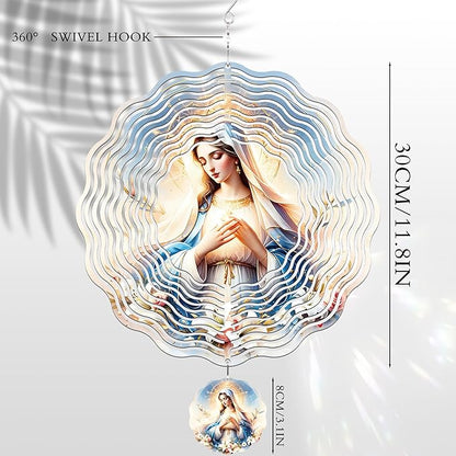 Metal Wind Spinners Outdoor - Virgin Mary 3D Wind Spinner 12 Inch Stainless Steel Ornaments Kinetic Spinning Hanging Decor for Patio Lawn Garden Yard Birthday Gifts for Women Mom Grandma
