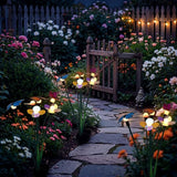 Hoikwo Solar Garden Lights 4 Pack, Swaying Butterfly Flower Stakes Outdoor, Lifelike Butterflies and Flowers with 6 LED Warm Lights, Solar Lights Decor for Yard, Patio, Garden, Pathway