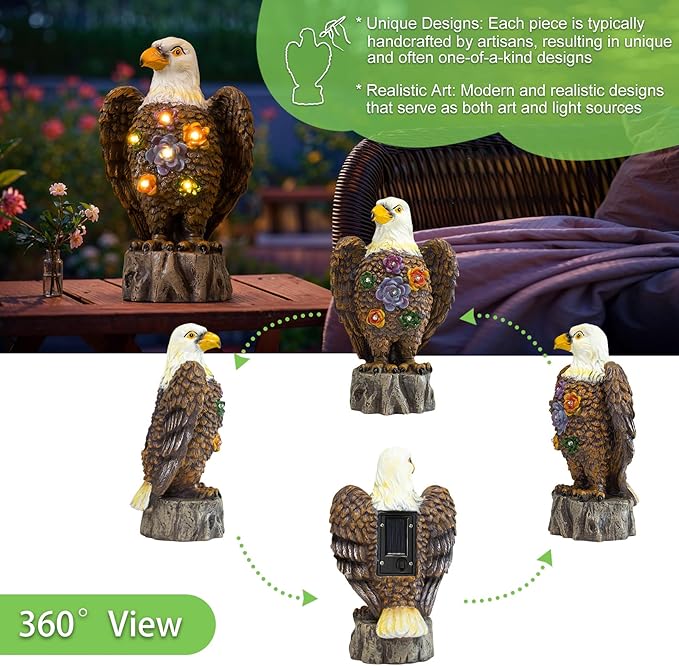 TAKE ME Gardening Gifts Outdoor Decor Eagle Solar Lights Garden Gifts for Eagle Lovers Birthday Gifts for Women Garden Decor Patio Yard Decor (Brown Eagle)