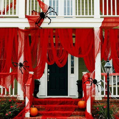 RunNico 400'' x 85'' Halloween Blood Red Scary Gauze, Bloody Haunted House Creepy Cloth, Spooky Fabric Hanging Decoration for Horror Themed Nightmare Party Wall Yard Doorway Porch Decor