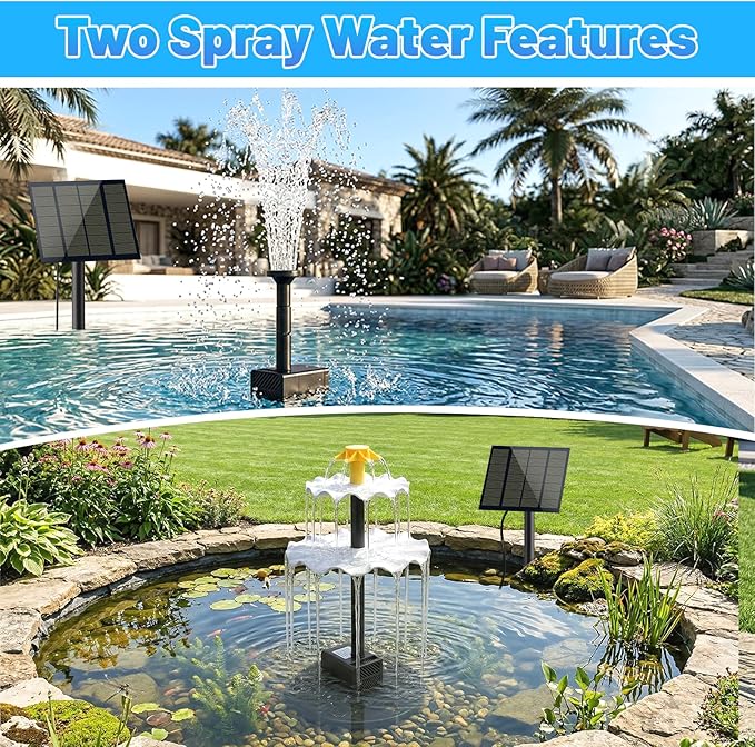 Yeomi Solar Water Fountain for Bird Bath, Upgrade 2W 7V Solar Powered Water Pump with Adjustable Flow, Solar Fountain Kit for Bird Baths Small Pond Garden Water Feature