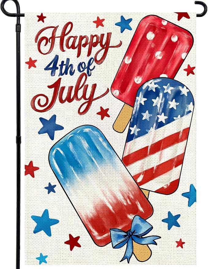 4th of July Garden Flag 12x18 Inch, Popsicles Double Sided Flag for Yard Outdoor Decoration