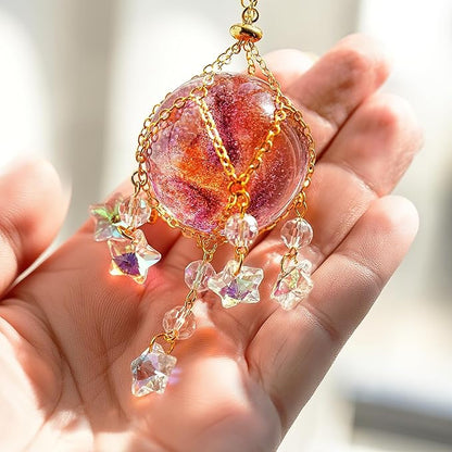 Pink Purple Crystal Suncatcher Hanging Decorative Ball Ornament with 40mm Crystal Ball Decor for Garden Window