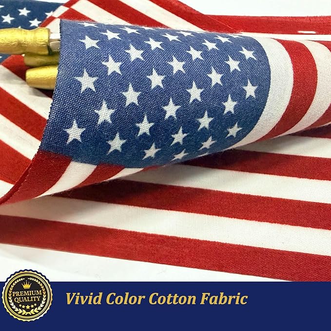 TOPFLAGS 4x6 Small American Flag on Stick 12 Pack Mini US Flags 4x6 Inch Kid-Safe Spear Top Pole for Outside 4th of July Memorial Day USA 250th Anniversary Patriotic Decorations