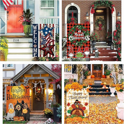 Seasonal Garden Flags Set of 12 Double Sided 12x18 Inch, Small Yard Flags for Outside, Spring Summer Fall Winter & Holiday Outdoor Decor, Halloween Christmas Easter Decorations for All Seasons