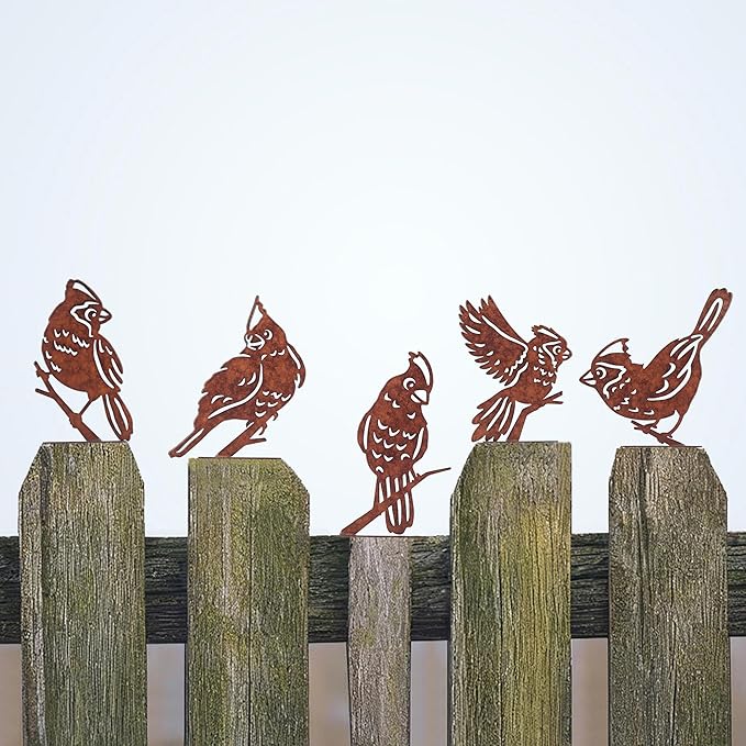 Rusty Birds Decoration, Outdoor Bird Wall Decor, Metal Bird Yard Decor, Garden Sculptures, Yard Art, Fence Decorations, Rustic Garden Decor, Metal Birds Craft Statue Ornaments
