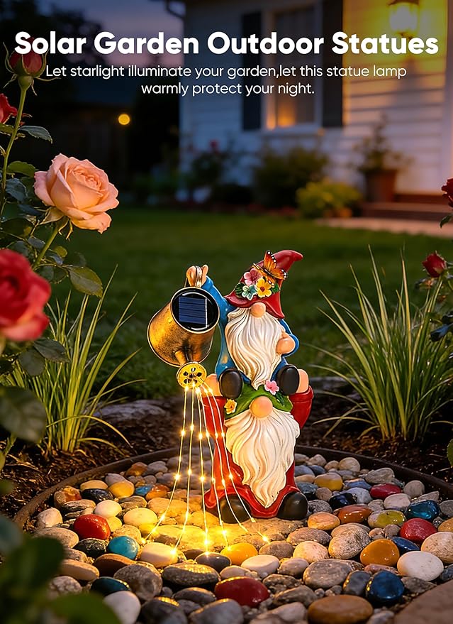 Brightown-Solar-Gnome-Garden-Decor-Statue with 36 LED Lights, Hand-Painted Resin, IP65 Waterproof Outdoor Decor for Patio, Lawn & Yard Decorations, Unique Mothers Day Gifts for Mom