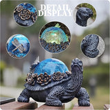 Outdoor Turtle Statue – Resin Animal Figurine with Blue Crystal Solar Lights,Golden Succulent Accents & Dragonfly Decor, Cute Garden Ornament, Yard Art for Lawn, Patio,Mom Wife Unique Gifts