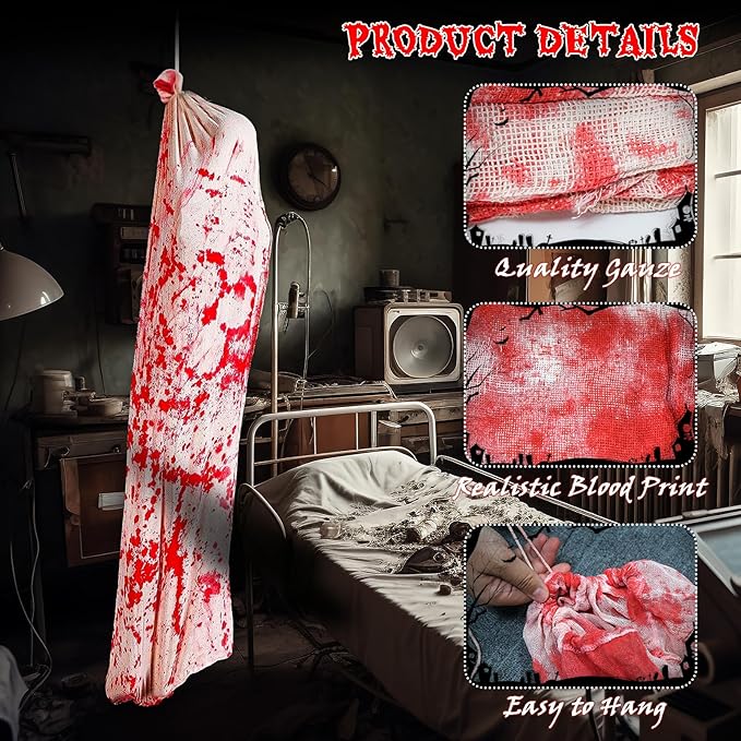 5ft Halloween Hanging Decoration, Inflatable Scary Prop with Gauze Wrap and Rope, Creepy Haunted House & Yard Decor for Outdoor Indoor Party Scenes (Assembly Needed)