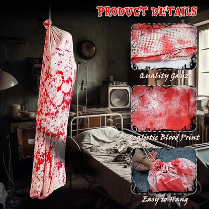 5ft Halloween Hanging Decoration, Inflatable Scary Prop with Gauze Wrap and Rope, Creepy Haunted House & Yard Decor for Outdoor Indoor Party Scenes (Assembly Needed)