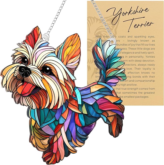 Colorful Dogs Acrylic Suncatcher Ornament for Window Decor, Acrylic Suncatcher Window Hanging Decor, Dog Lovers Gifts for Women, Dogs Christmas Ornaments for Tree Hanging (Yorkshire)