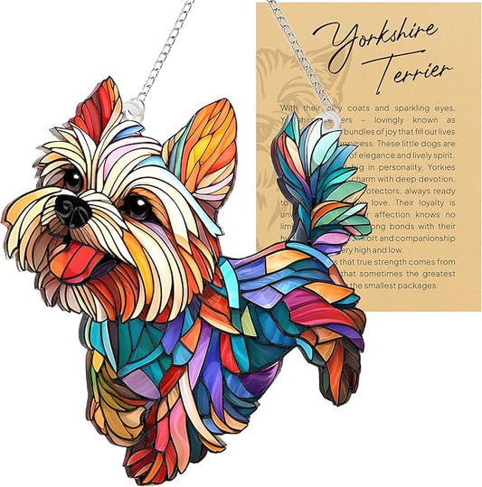 Colorful Dogs Acrylic Suncatcher Ornament for Window Decor, Acrylic Suncatcher Window Hanging Decor, Dog Lovers Gifts for Women, Dogs Christmas Ornaments for Tree Hanging (Yorkshire)