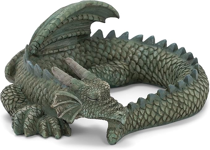 NAT & Jules Small Sleeping Dragon Moss Finish 10 inch Resin Garden Sculpture