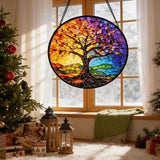Sun Catcher Stain Glass,Colorful Tree of Life Suncatcher Stained Glass Decor for Window Hanging, Gardening Gifts for Women with 9.8 Inch