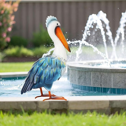 Ratuor Pelican Statues Metal Garden Decor Coastal Blue Heron Yard Art Sculpture Ornament for Backyard Porch Patio Pond Decor