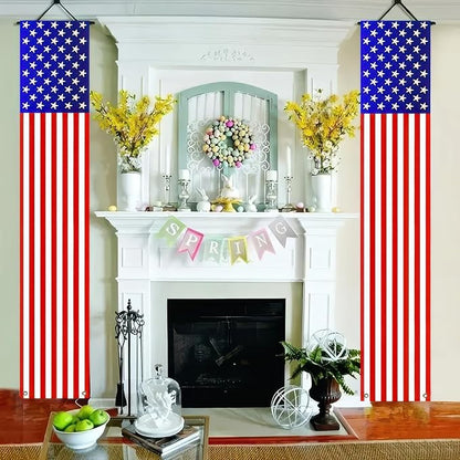 BlissYard 2Pcs Patriotic Decor Door Banner USA Independence American Flag Banners Hanging Porch Signs for Memorial Day Veterans Day Labor Days 4th of July Decorations for Yard Indoor Outdoor Supplies