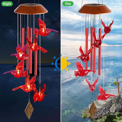 Cardinal Wind Chimes for Outside Mother Gift Red Cardinal Gifts for Women Memorial Chimes for Mom Solar Red Bird Solar Lights for Loss of Loved One Garden Cardinal Decor