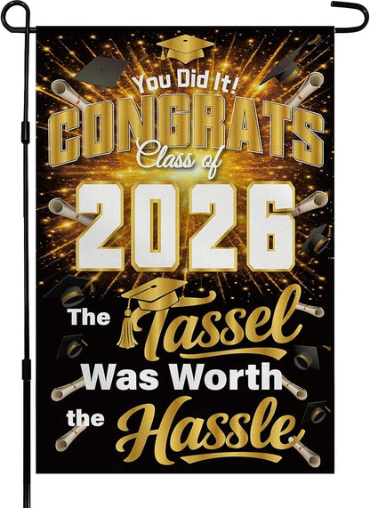 Graduation Decorations 2026 - Class of 2026 Garden Flag | Graduation Decor Party Favors Supplies for Outdoor Indoor Double-Side Backdrop Banner for Garden Porch Patio Lawn Yard Home,12x18Inch (Black)
