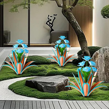 TOMBABY Huge Metal Agave Plants Outdoor Decoration Outdoor Garden Decorated with Flowers Mexican Yard Art Plant Garden Gift (Blue 2 Pack)