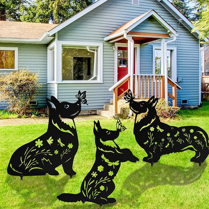 MorningRo 3 Pcs Corgi Metal Dog Garden Decor for Outside 12" Corgi Puppy Garden Stake Black Silhouette Statues Outdoor Decoration Women Men Dog Lovers Spring Patio Lawn Yard Art