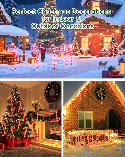COOLWUFAN 12 Pack Christmas Candy Cane Pathway Markers, 17'' Christmas Outdoor Decorations Pathway Lights with 60 Warm Lights for Indoor and Outdoor Xmas Holiday Party Patio Yard Decor