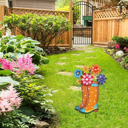 YEAHOME Garden Decor for Outside, 26” Decorative Garden Stakes Metal Boot with Flowers for Spring Decor, Yard Art Stakes for Outdoor Lawn Backyard Porch Pathway Garden Decorations
