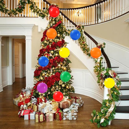 24 Pcs 7.5Inch Christmas Inflatable Ball Neon Color Outdoor Hanging Ornament Blow Up Xmas Inflatable Ornament PVC Christmas Decoration for Yard Lawns Porch Garden Front Door Holiday Decor(Solid Color)