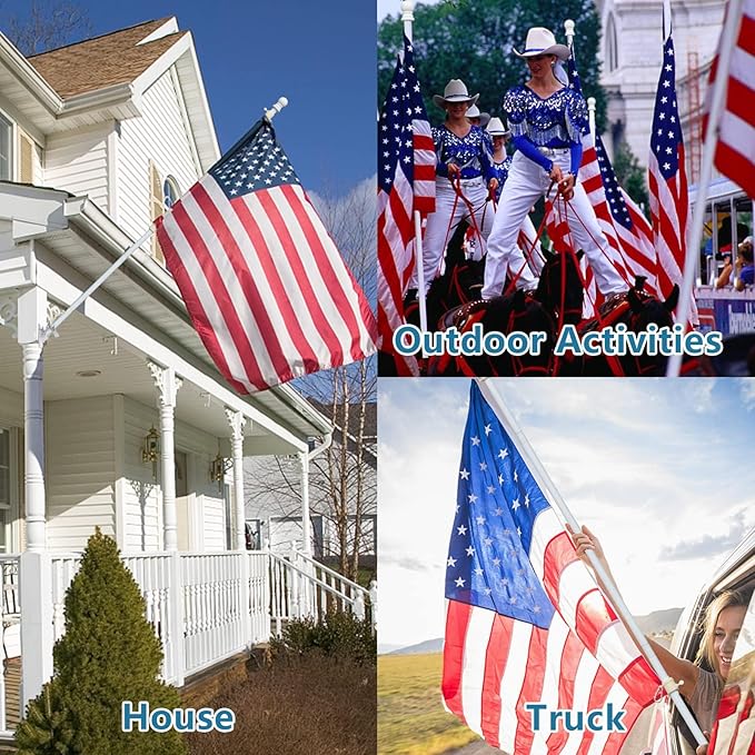 Flag Pole Kit with 3x5 American Flag Outdoor - 7ft Tangle Free Metal Flagpole with Holder Bracket & Embroidered US Flags - Rustproof Heavy Duty for Outside House Porch Garage Mount - White