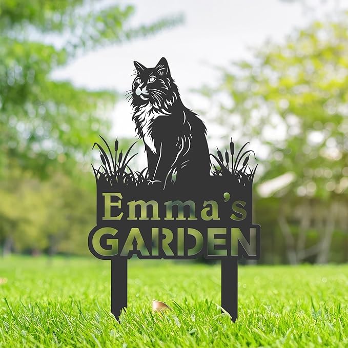 Personalized Cute Cat Kitten Metal Garden Sign,Custom Yard Sign With Stake,Outdoor Garden Décor,Pet Cat Lawn Garden Decorated Statue,Cat Sympathy Yard Metal Sign,Cat Lover Gifts Kailyard Plaque.