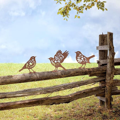 Pigort Metal Birds Fence Decoration,Yard and Garden Decor, Backyard Craft Statue Ornaments - Garden Sculptures and Yard Art
