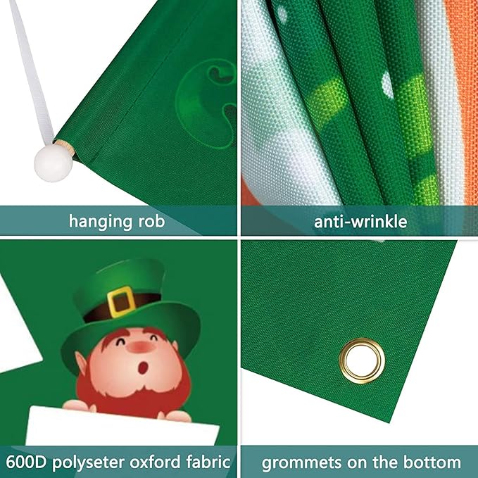 St Patricks Day Porch Decorations - Saint Shamrock Porch Sign Leprechaun Decor - Hanging Banners Decorations for Front Door Outside Yard Garden Party Supplies