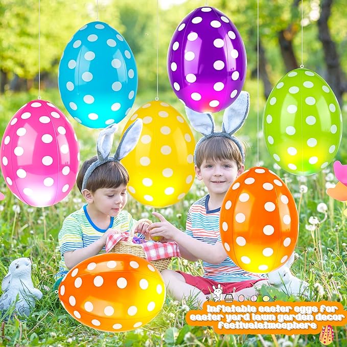 12 Pcs Inflatable Easter Eggs 16 Inch Jumbo Colorful Blow up Easter Egg Decorations for Yard Lawn Garden Holiday Party Indoor Outdoor Decor, 6 Colors